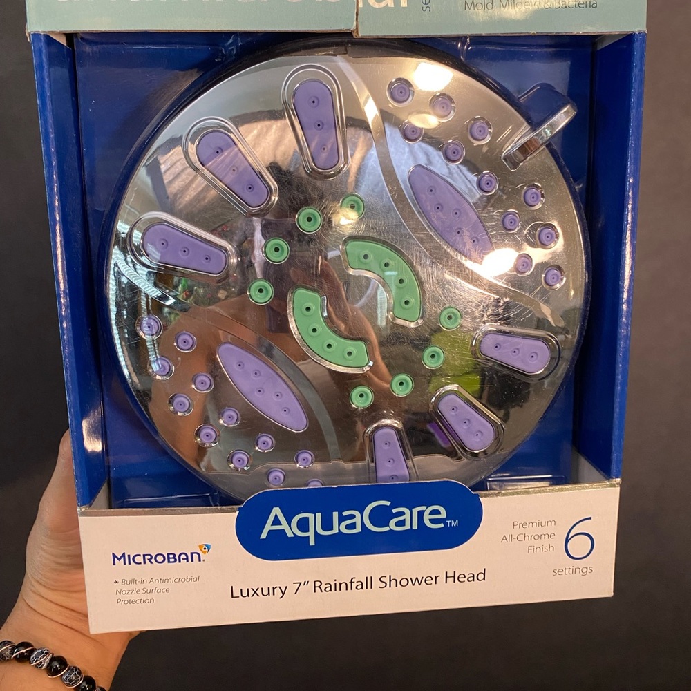 Microban. Brand New Shower Head. 6 settings. NWT. AquaCare Brand.